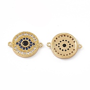 Brass Pave Cubic Zirconia Connector Charms, Flat Round Links, Real 18K Gold Plated, Colorful, 13x17x2.5mm, Hole: 1mm(KK-E068-VC075)
