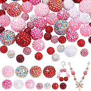 Elite 66pcs 11 style Polymer Clay Rhinestone Beads, Acrylic Round Beads with Resin Rhinestone, Pave Disco Ball Beads, for Bubblegum Jewelry, Mixed Color, 10~20x10~18mm, Hole: 1.5~2.5mm(RB-PH0001-29)