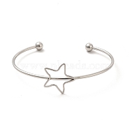 Star 201 Stainless Steel Cuff Bangles for Women Girls, Stainless Steel Color, Inner Diameter: 2-1/8~2-5/8 inch(5.4~6.65cm)(STAS-K247-01P)