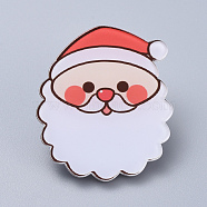 Acrylic Safety Brooches, with Iron Pin, For Christmas, Santa Claus, White, 41x36x8mm, Pin: 0.8mm(X-JEWB-D006-A03)