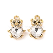 Alloy Crystal Rhinestone Pendants, Bear Charms, Golden, 21x14x5mm, Hole: 2mm(ALRI-M021-07)