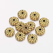 Tibetan Style Alloy Spacer Beads, Flat Round, Cadmium Free & Lead Free, Antique Golden, 6x6x2mm, Hole: 1mm(GLF10764Y)