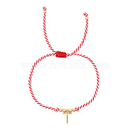 Cross Brass Charm Bracelets, Adjustable Braided Cord Bracelets for Women Men(UW3838)