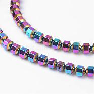 Non-Magnetic Synthetic Hematite Beads Strands, Rainbow Plated, 4x4mm, Hole: 0.8mm, about 100pcs/strand, 15.7 inch(G-D800-12F)