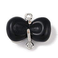 Alloy Resin Links, Bowknot Connector Charms, Platinum, Black, 16.5x19.5x8mm, Hole: 1.5mm(FIND-U017-06P-01)