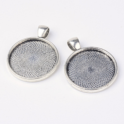 Tibetan Style Alloy Pendant Cabochon Settings, Plain Edge Bezel Cups, Lead Free & Nickel Free & Cadmium Free, Flat Round, Antique Silver, Tray: 25mm, 36.5x28x3mm, Hole: 7x4mm, about 188pcs/1000g(PALLOY-K109-37AS-NR)