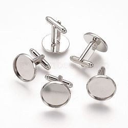 Brass Cufflinks, Cuff Button, with Tray, Platinum, 18x18mm, Tray: 16mm(KK-E464-P)