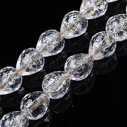 Transparent Crackle Glass Beads Strands, Faceted, Teardrop, Clear, 10x9mm, Hole: 1.2mm, about 33Pcs/strand, 13.78 inch(35cm)(X-GLAA-N051-04)