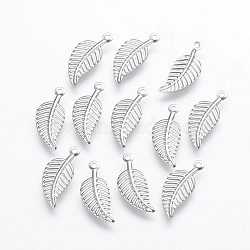 Stainless Steel Charms, Leaf, Stainless Steel Color, 14x6x0.5mm, Hole: 1mm(STAS-P160-04P)