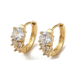 Brass Micro Pave Cubic Zirconia Hoop Earring, with Glass, Light Gold, 14.5x6mm(EJEW-L271-22KCG-02)