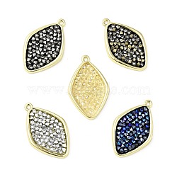 Rhinestone Pendants, with Light Gold Plated Brass Findings, Rhombus, Cadmium Free & Lead Free, Mixed Color, 27.5x17.5x3mm, Hole: 1.4mm(KK-C246-14LG)