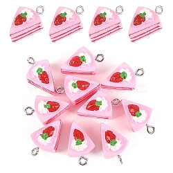 10Pcs Opaque Resin Pendants, Strawberry Cake Charm, Imitation Food, with Platinum Tone Alloy Loops, Pink, 20x12x12.5mm, Hole: 2mm(RESI-YW0004-49)
