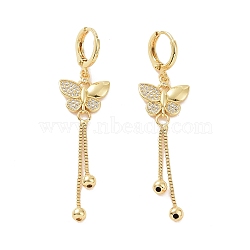 Clear Cubic Zirconia Butterfly Dangle Hoop Earrings, Brass Chain Tassel Drop Earrings for Women, Golden, 60mm, Pin: 0.8mm(EJEW-P224-05G)