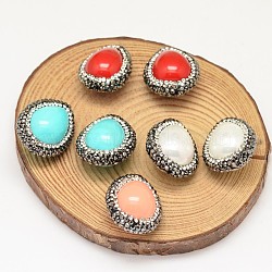 (Holiday Stock-Up Sale)Teardrop Shell Pearl Beads, with Polymer Clay Rhinestones, Mixed Color, 26~28x20.5x15mm, Hole: 1mm(BSHE-L002-01)