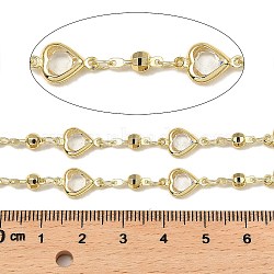 Rack Plating Heart & Round Brass Link Chains, with Clear Glass, Long-Lasting Plated, Soldered, with Spool, Light Gold, heart: 12.5x7.5x2.5mm, about 32.81 Feet(10m)/Roll(CHC-A007-06KCG)