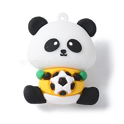 PVC Plastic Pendants, Panda with Football, Yellow, 44x35x21.5mm, Hole: 2mm(KY-Q060-01A)