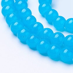 Imitation Jade Glass Round Beads Strands, Spray Painted, Cyan, 6mm, Hole: 1.3~1.6mm, about 133pcs/strand, 31.4 inch(X-DGLA-S076-6mm-18)