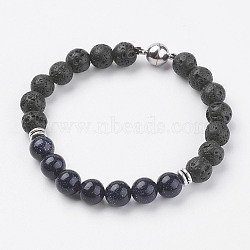 Natural Lava Rock Beads Stretch Bracelets, with Synthetic Blue Goldstone, Magnetic Clasp and Alloy Findings, 7-5/8 inch(195mm)(BJEW-I241-13L)