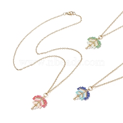 3Pcs 3 Color Glass Seed Braided Leaf Pendant Necklace Set, Golden 304 Stainless Steel Wire Wrap Jewelry for Women, Mixed Color, 17.72 inch(45cm), 1Pc/color(NJEW-MZ00009)