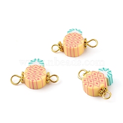 Handmade Polymer Clay Links Connectors, with Golden Brass Findings, Pineapple, Light Salmon, 11~13x18.5~19x5mm, Hole: 2~2.5mm(PALLOY-JF00691)