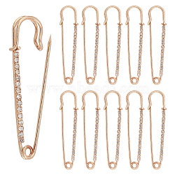 30Pcs Crystal Rhinestone Safety Pin Brooch, Iron Lapel Pin for Backpack Clothes, Light Gold, 55x13.5x5.5mm(JEWB-AR0001-11)