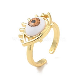Acrylic Horse Eye Open Cuff Ring, Real 18K Gold Plated Brass Jewelry for Women, Cadmium Free & Lead Free, Peru, US Size 7(17.3mm)(RJEW-B042-04G-04)
