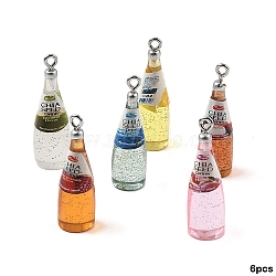 6Pcs 6 Colors Resin Pendants, with Platinum Plated Iron Loop, Winebottle, Mixed Color, 35x10.5mm, Hole: 2.5mm, 1pc/color (RESI-YW0005-90)