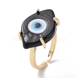 Lampwork Oval with Evil Eye Open Cuff Ring, Real 18K Gold Plated Brass Lucky Jewelry for Women, Lead Free & Cadmium Free, Black, US Size 6 1/4(16.7mm)(RJEW-I086-13G-03)