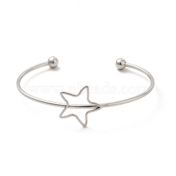 Non-Tarnish Star 201 Stainless Steel Cuff Bangles for Women Girls, Stainless Steel Color, Inner Diameter: 2-1/8~2-5/8 inch(5.4~6.65cm)(STAS-K247-01P)