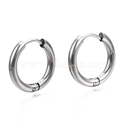 Brass Huggie Hoop Earrings, Nickel Free, Ring, Real Platinum Plated, 17x2.5mm, Pin: 0.9mm(KK-S356-350-NF)