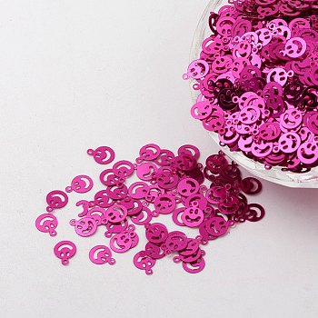 Ornament Accessories Plastic Paillette/Sequins Beads, Smiling Face, Deep Pink, 8x6x0.1mm, Hole: 0.8mm