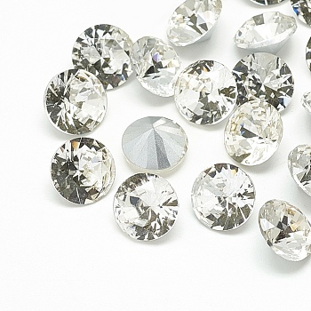 Pointed Back Glass Rhinestone Cabochons, Crackle Style, Back Plated, Faceted, Diamond, Crystal, 6x4mm