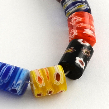 Column Handmade Millefiori Glass Beads Strands, Mixed Color, 11~12x10mm, Hole: 1.5mm, about 32pcs/strand, 14.9 inch
