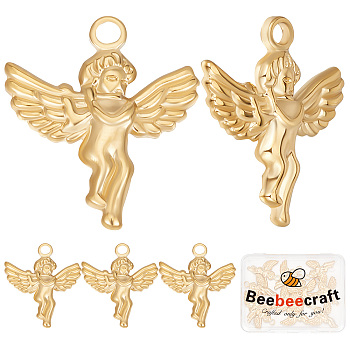 14Pcs 304 Stainless Steel Pendants, Angel, Real 18K Gold Plated, 23x20x2.5mm, Hole: 2mm