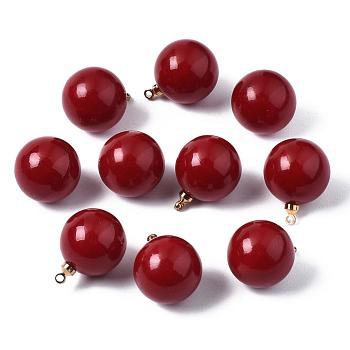 Eco-Friendly ABS Plastic Imitation Pearl Beads, with Brass Findings, Round, Golden, Dark Red, 16x12mm, Hole: 1.5mm