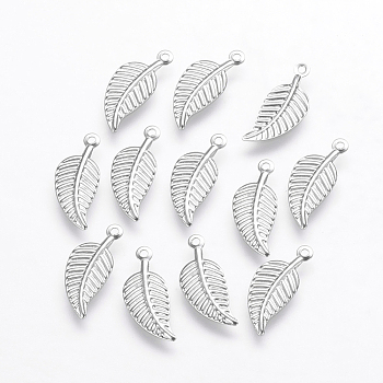 Stainless Steel Charms, Leaf, Stainless Steel Color, 14x6x0.5mm, Hole: 1mm