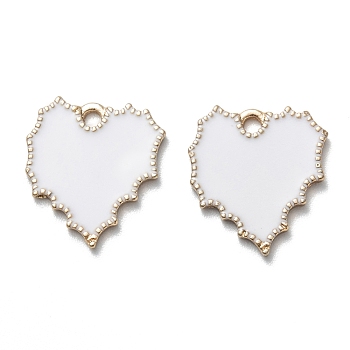 Alloy Enamel Pendants, Cadmium Free & Lead Free, Heart, Light Gold, White, 17x16x1.5mm, Hole: 1.8mm