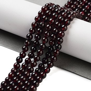 Gemstone Beads Strands, Natural Garnet, Round, 4mm, Hole: 0.5mm, about 46pcs/strand, 7.5 inch