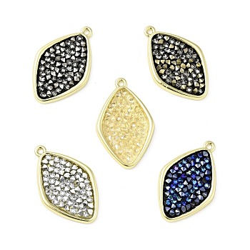 Rhinestone Pendants, with Light Gold Plated Brass Findings, Rhombus, Cadmium Free & Lead Free, Mixed Color, 27.5x17.5x3mm, Hole: 1.4mm
