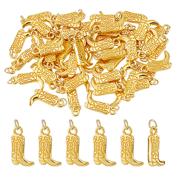 50Pcs Alloy Cowboy Boot Pendants, with 304 Stainless Steel Jump Rings, Golden, 21mm