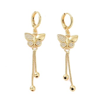 Clear Cubic Zirconia Butterfly Dangle Hoop Earrings, Brass Chain Tassel Drop Earrings for Women, Golden, 60mm, Pin: 0.8mm
