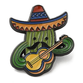 Cactus with Hat Enamel Pin, Electrophoresis Black Alloy Brooch for Backpack Clothes, Cinco de Mayo, Colorful, 30x27x1.5mm