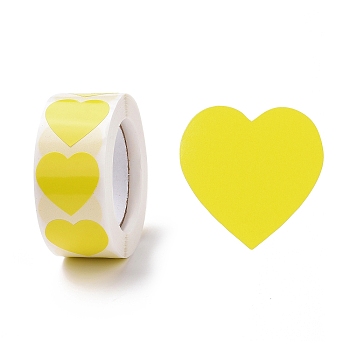 Heart Paper Stickers, Adhesive Labels Roll Stickers, Gift Tag, for Envelopes, Party, Presents Decoration, Yellow, 25x24x0.1mm, 500pcs/roll