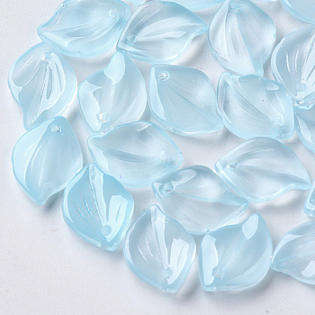 Transparent Spray Painted Glass Pendants, Leaf, Light Sky Blue, 16x11.5x3.5mm, Hole: 1.5mm