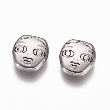 304 Stainless Steel Cabochons, Face, Stainless Steel Color, 11x10x4mm