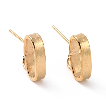 201 Stainless Steel Stud Earring Findings, with Horizontal Loop and 316 Stainless Steel Pin, Oval, Real 24K Gold Plated, 12x3mm, Hole: 2.5mm, Pin: 0.7mm