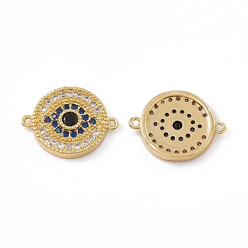 Brass Pave Cubic Zirconia Connector Charms, Flat Round Links, Real 18K Gold Plated, Colorful, 13x17x2.5mm, Hole: 1mm