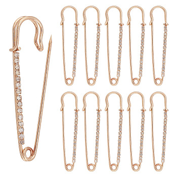 30Pcs Crystal Rhinestone Safety Pin Brooch, Iron Lapel Pin for Backpack Clothes, Light Gold, 55x13.5x5.5mm