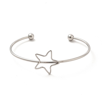 Star 201 Stainless Steel Cuff Bangles for Women Girls, Stainless Steel Color, Inner Diameter: 2-1/8~2-5/8 inch(5.4~6.65cm)