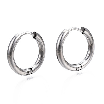 Brass Huggie Hoop Earrings, Nickel Free, Ring, Real Platinum Plated, 17x2.5mm, Pin: 0.9mm